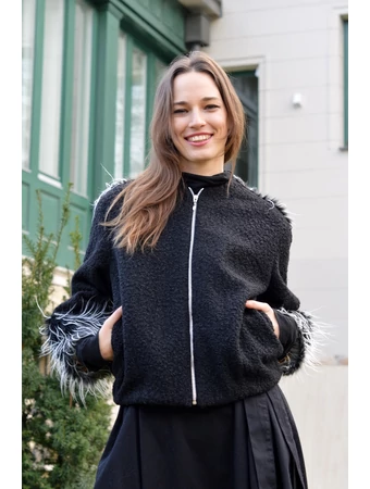 Buklé dobozkabát - szürke/fehér műszőrmével