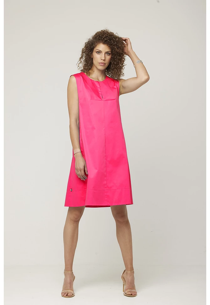 Fuxia ujjatlan szaténvászon ruha