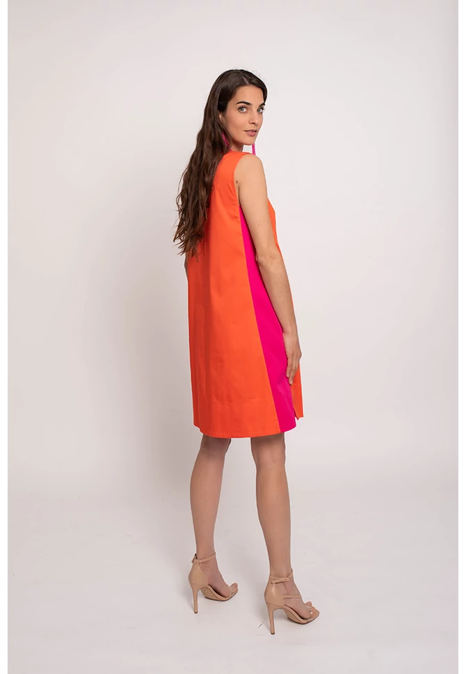 Narancs-pink ujjatlan szaténvászon ruha